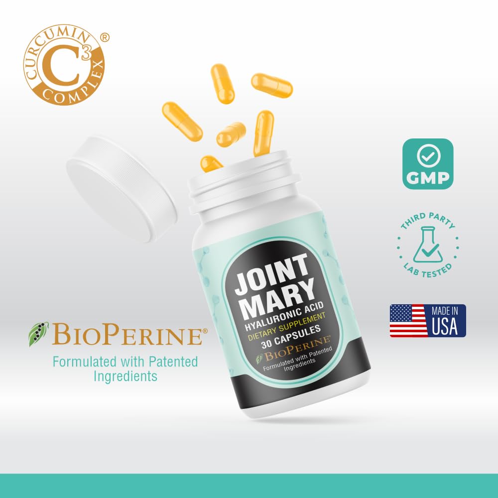 JOINT MARY Hyaluronic Acid Supplement– Advanced Joint Support with Hydrolyzed Collagen, Turmeric, Glucosamine, MSM, Vitamin C – 30 Capsules