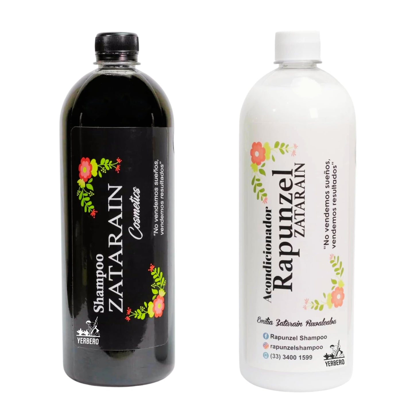 Yerbero - Rapunzel Zatarain Shampoo + Conditioner 2 Piece Bundle | 1Lt (33.81 Fl Oz) | 100% Natural & Genuine | Herbal Artisan Made Shampoo | Imported From Mexico.