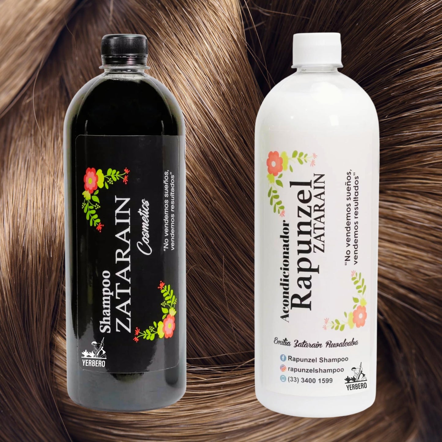 Yerbero - Rapunzel Zatarain Shampoo + Conditioner 2 Piece Bundle | 1Lt (33.81 Fl Oz) | 100% Natural & Genuine | Herbal Artisan Made Shampoo | Imported From Mexico.