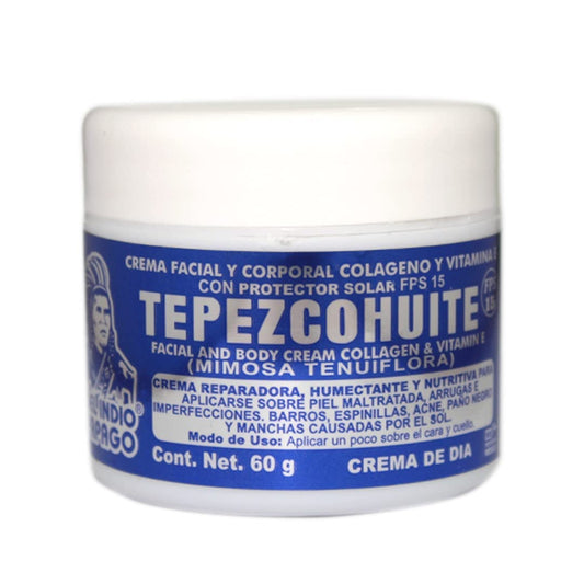 DEL INDIO PAPAGO Facial Day Skin Cream with Tepezcohuite 60g Small - Corporal Colageno Y Vitamina E - Hydrates the Skin
