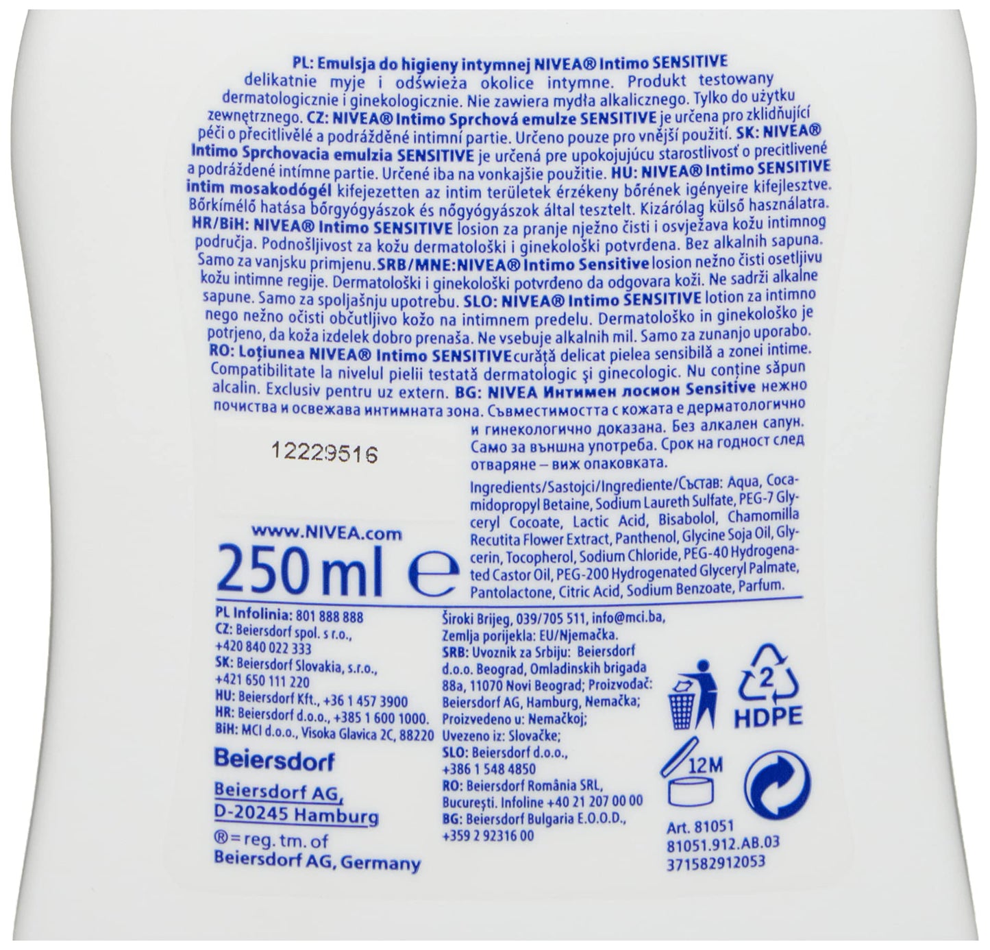 Nivea Intimo Sensitive Intimate Wash Lotion 250 ml / 8.3 fl oz